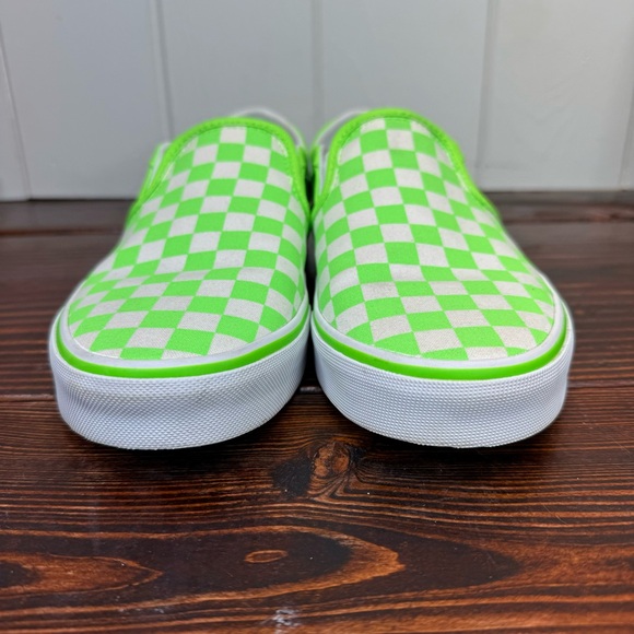 VANS Neon Green / White Checkerboard Slip On Sneakers - Picture 4 of 8